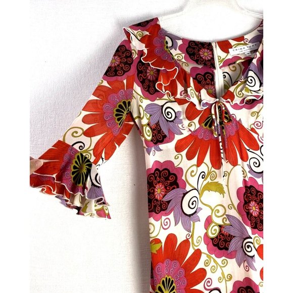 Trina Turk Colorful Bold Floral Print Silk Blend Tunic Dress Size 4 Semi Sheer - Picture 3 of 10